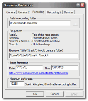 preferenze Catturare musica da una radio per avere degli mp3